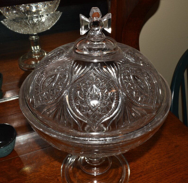Antique Glass Compote Covered Dish on High Pedestal Maltese Etsy
