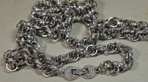 Vintage Monet Silver Tone Thick Textured Rope Cha… - image 4