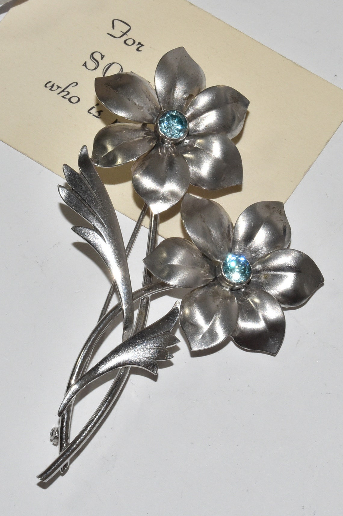 Vintage Sterling Silver Genuine Blue Topaz Flower Pin Brooch | Etsy