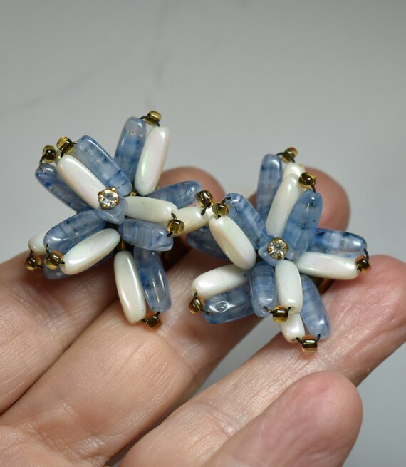 Vintage West Germany Blue and White Glass Beaded … - image 8