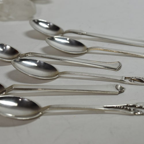 Vintage Set of 6 Danish Sterling Silver Demitasse Spoons E&M and Hans Hansen shops Denmark