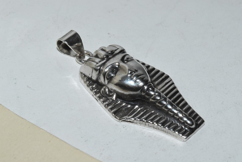 Vintage Sterling Silver Egyptian Pharaoh Head Face Pendant For Necklace
