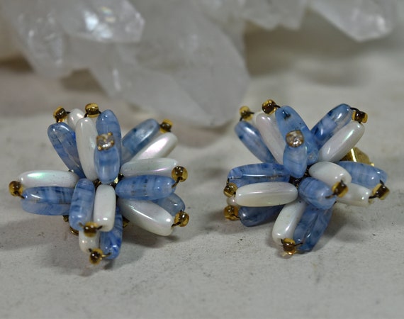 Vintage West Germany Blue and White Glass Beaded … - image 2