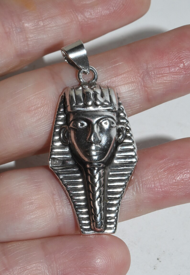 Vintage Sterling Silver Egyptian Pharaoh Head Face Pendant For Necklace