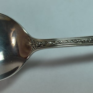 Antique English Sterling Silver Spoon 8 3/8 Long Fancy Repousse Floral Handle image 3