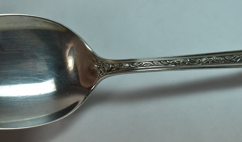 Antique English Sterling Silver Spoon 8 3/8 Long Fancy Repousse Floral Handle image 3