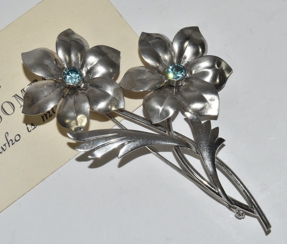 Vintage Sterling Silver Genuine Blue Topaz Flower Pin Brooch | Etsy
