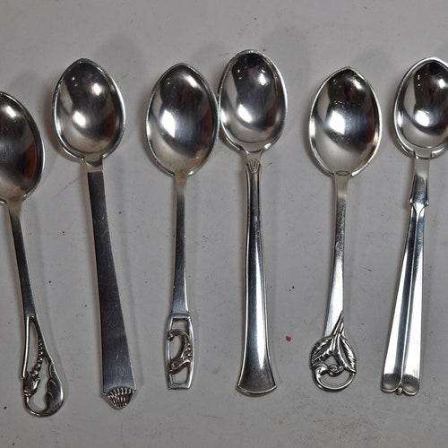 Vintage Set of 6 Danish Sterling Silver Demitasse Spoons E&M and Hans Hansen shops Denmark
