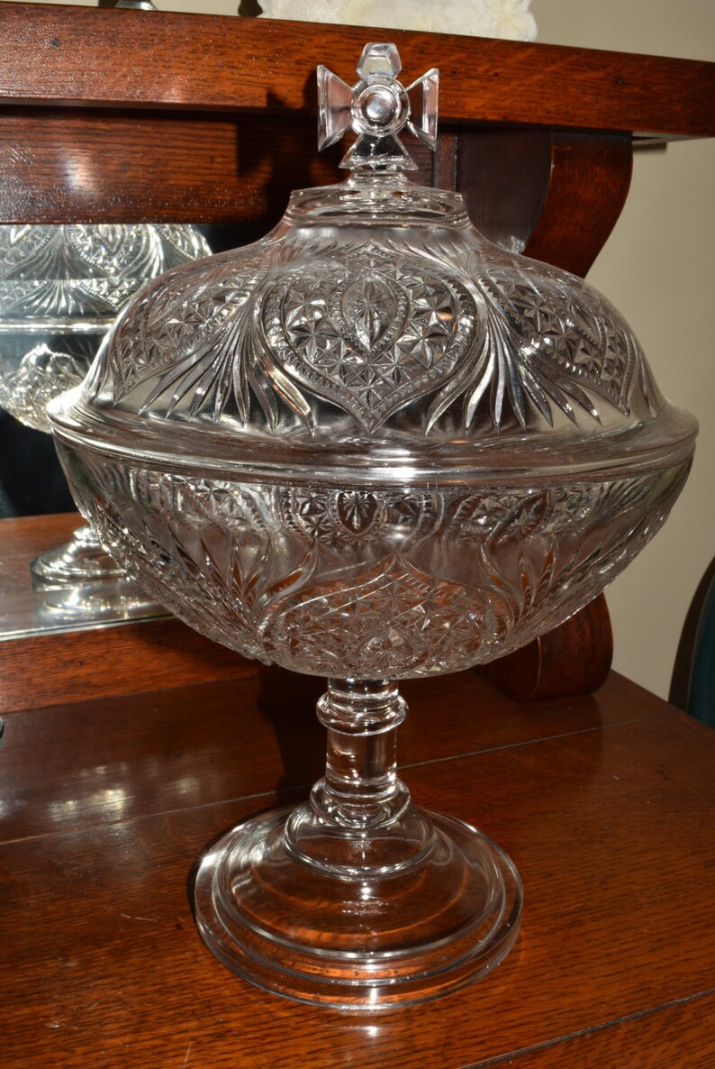 Antique Glass Compote Covered Dish on High Pedestal Maltese Etsy