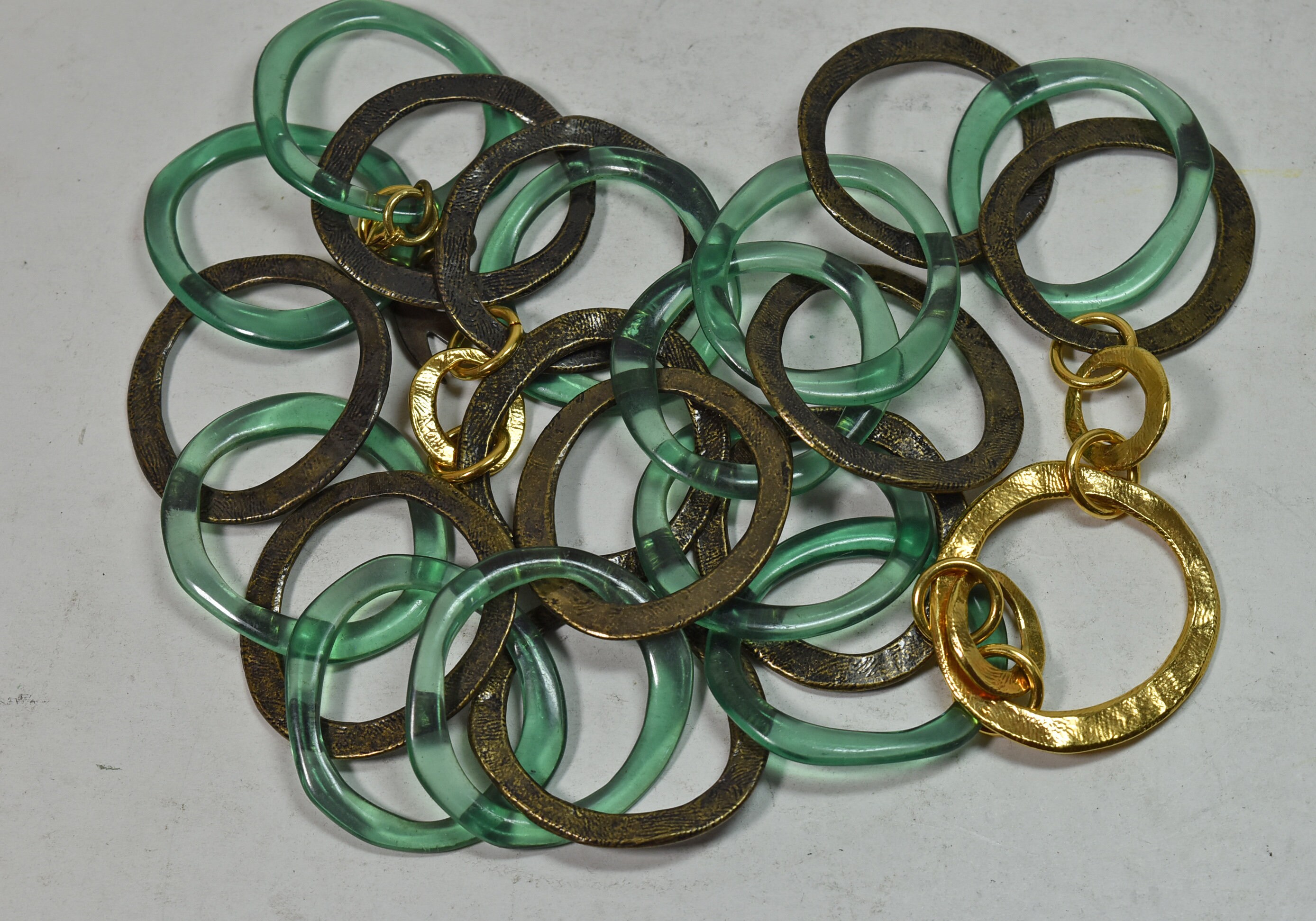 Vintage Cecile Jeanne Green Lucite & Gold Metal Ring Necklace - Etsy
