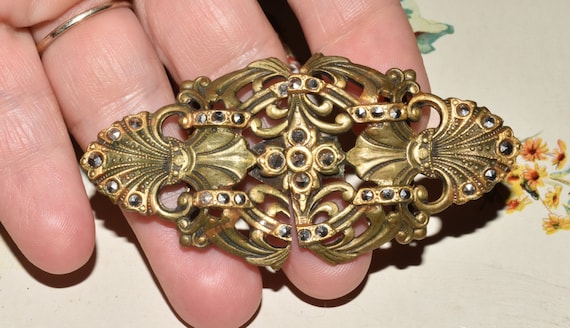 Vintage Marcasite Belt Buckle Ornate Antique Acce… - image 1