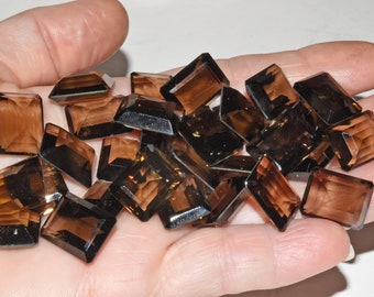 Vintage Old New Stock Faceted Emerald Cut Smokey Quartz Gemstone Loose Stones Destash