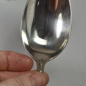 Antique English Sterling Silver Spoon 8 3/8 Long Fancy Repousse Floral Handle image 7