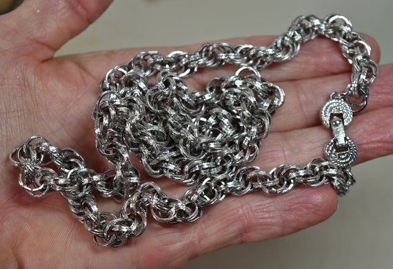 Vintage Monet Silver Tone Thick Textured Rope Cha… - image 1