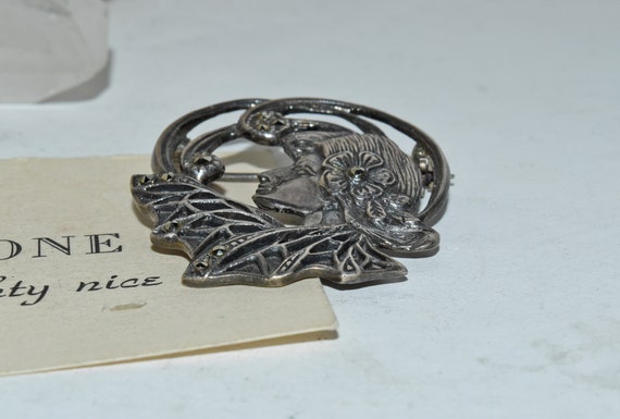 Vintage Art Nouveau Sterling Silver Marcasite Lad… - image 4