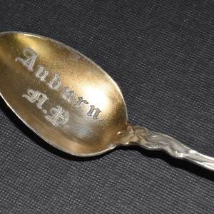 Vintage Sterling Silver Auburn New York Souvenir Spoon Floral Handle Very Pretty