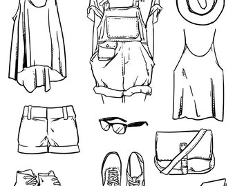 80% Off Sale woman's clothes and accessories outline clipart commercial use, vector graphics, digital clip art, digital images (EPS, JPG)