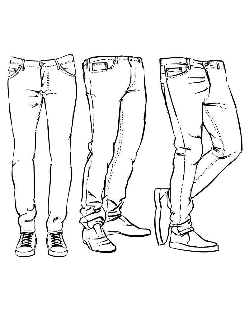 Hand Drawn Fashion Design Men's Jeans Outline. Clipart - Etsy
