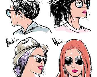 80% Off Sale fashion girls hipster (EPS, JPG) clipart commercial use, vector graphics, digital clip art, digital images