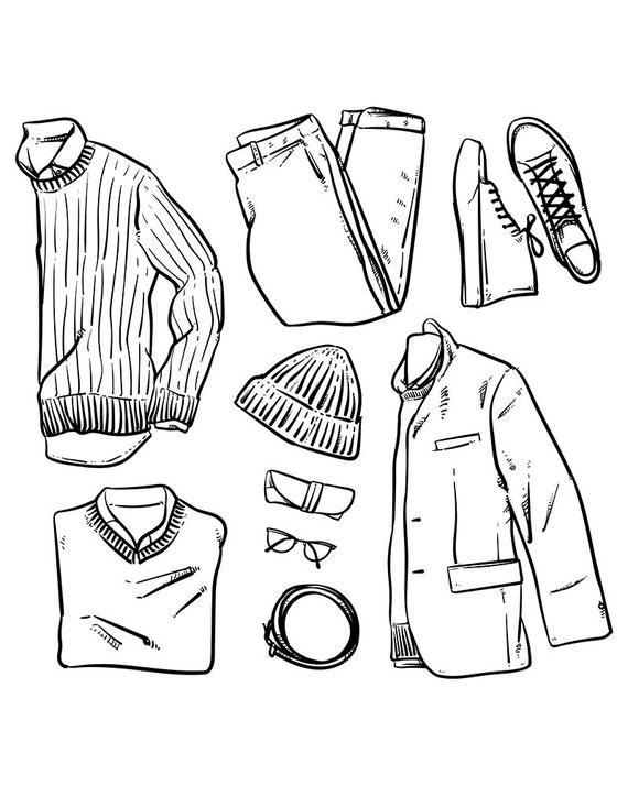 80% off Sale Hand Drawn Vector Clothing and Accessories. Men