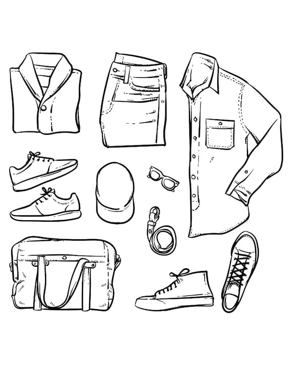 80% off Sale Hand Drawn Vector Clothing and Accessories. Men
