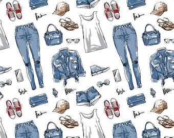 80% Off Sale Hand drawn lady fashion pattern including seamless. clipart commercial use, vector graphics, digital clip art, (EPS, JPG)