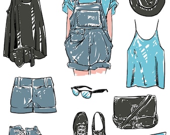 80% Off Sale woman&#39;s clothes and accessories (EPS, JPG) clipart commercial use, vector graphics, digital clip art, digital images
