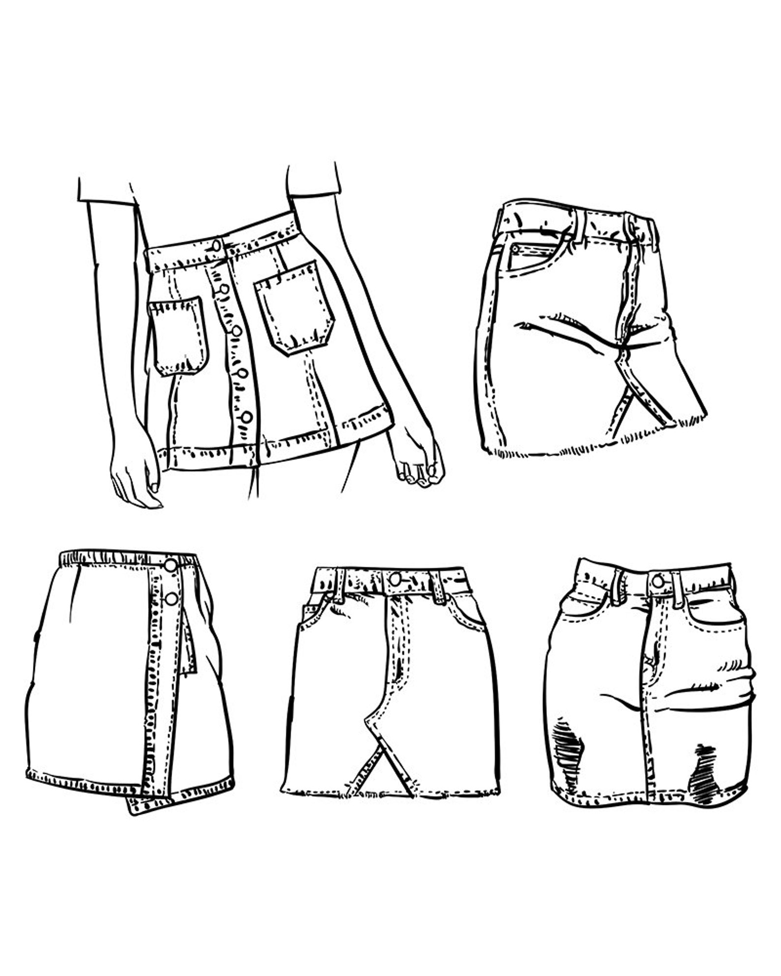 Denim Skirt Outline on a White Background. Hand Drawn Jean Etsy