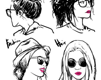 80% Off Sale fashion girls hipster outline clipart commercial use, vector graphics, digital clip art, digital images (EPS, JPG)