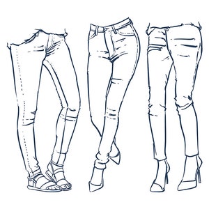 Hand Drawn Women S Fashionable Denim Jeans Clipart Etsy Hand Drawn Women S Fashionable Denim Jeans Clipart Etsy