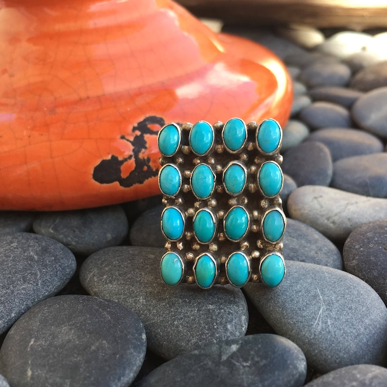 Multi Stone Rings Turquoise Vintage rings Large Blue Turquoise Stones in Sterling Silver Native American Jewelry Southwestern Rings