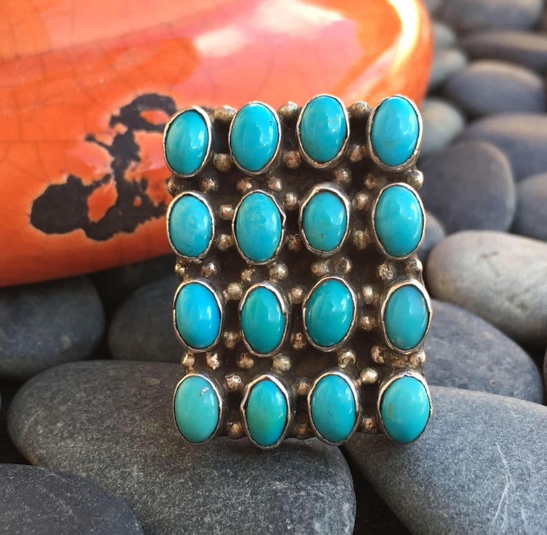 Multi Stone Rings Turquoise Vintage rings Large Blue Turquoise Stones in Sterling Silver Native American Jewelry Southwestern Rings