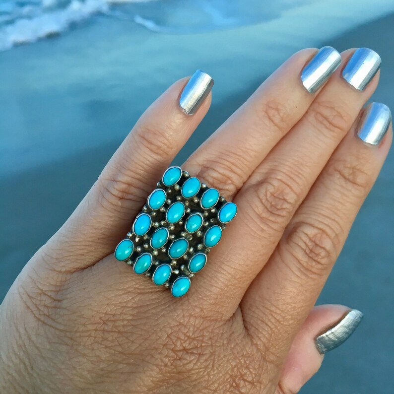 Multi Stone Rings Turquoise Vintage rings Large Blue Turquoise Stones in Sterling Silver Native American Jewelry Southwestern Rings