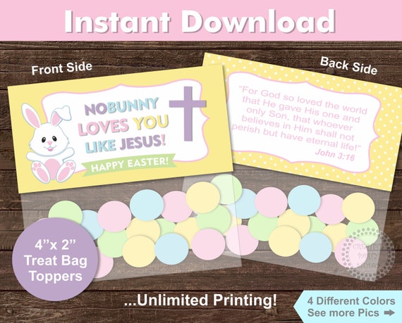 Christian Easter Treat Bags Topper/ Easter Treat Bag Toppers/ Easter treat bags/ Easter treat bags for school/ No Bunny loves you like Jesus Il_570xn