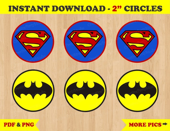 Printable Superman Batman Birthday Party Cupcake Toppers
