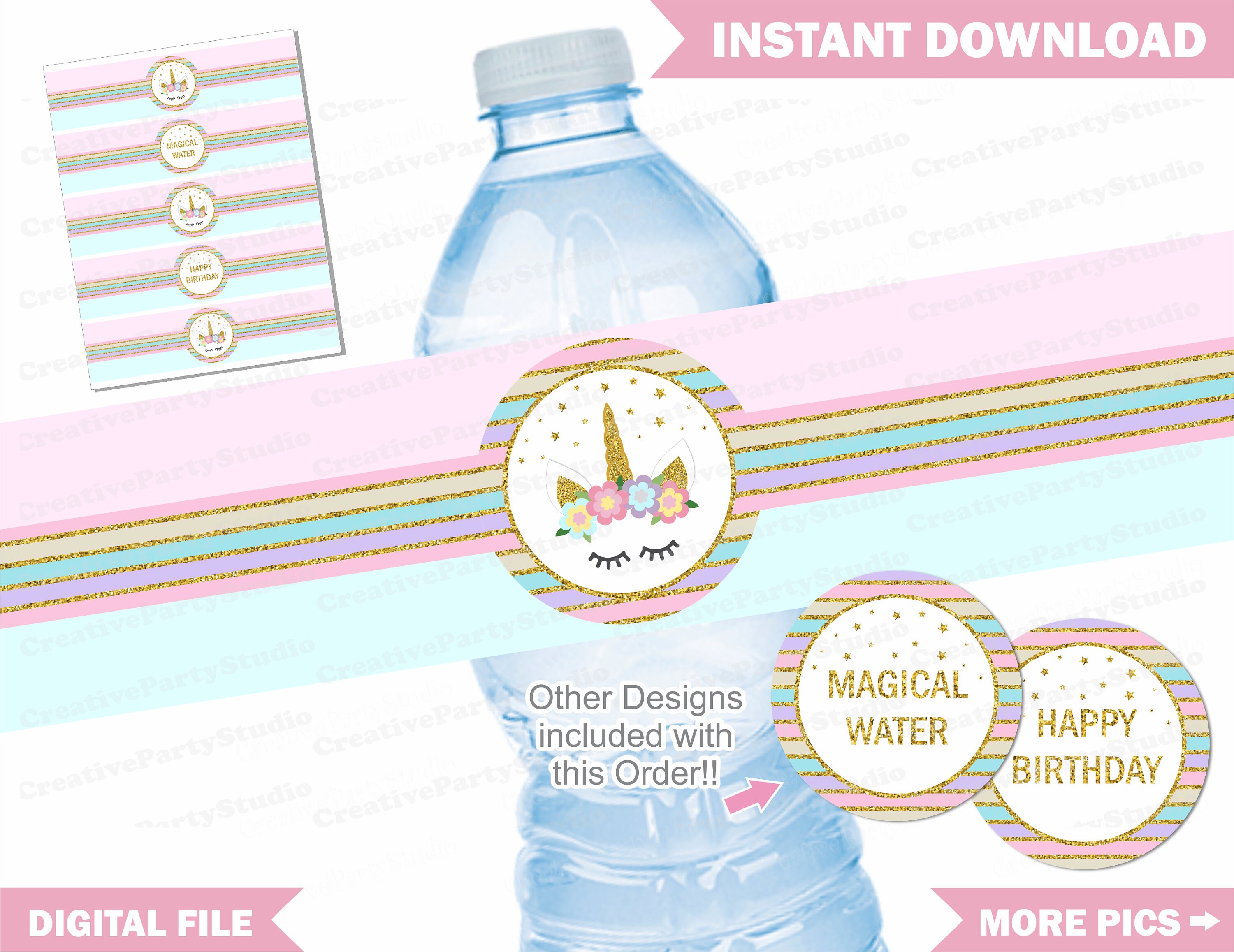 Unicorn Water Bottle Labels/ Unicorn Drink Labels/ Printable | Etsy