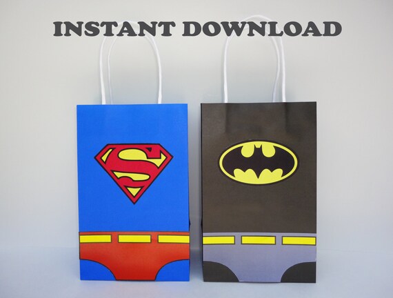 PRINTABLE--> Batman & Superman Favor Bags/ Birthday Party Favors/ Goodie/ Goody/ Loot/ Candy/ Treat Bags/ Bag/ Decoration/ Fiesta Il_570xn