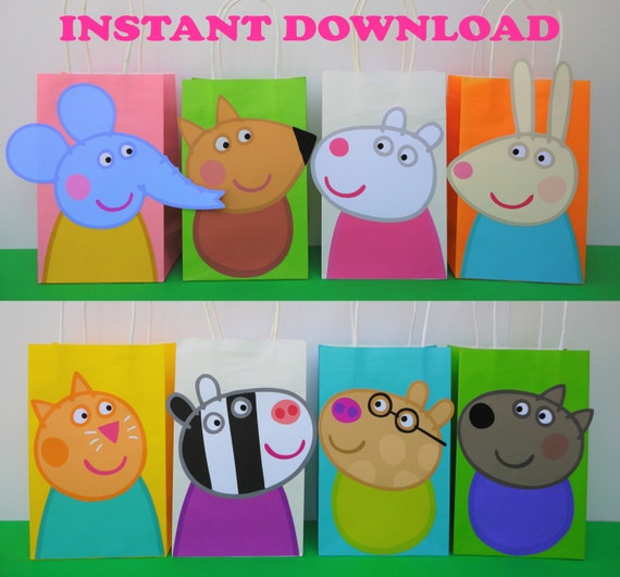 PRINTABLE--> Peppa Pig Friends Favor Bags/ Birthday Party Favors/ Goodie/ Goody/ Loot/ Treat/ Candy/ Gift/ Bags/ Bag/ Fiesta Cerdita Peppa Il_570xn