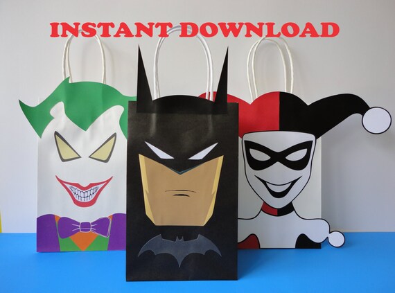 Batman/ Joker/ Harley Quinn Party Favor Bags/ Birthday Party Favors/ Treat/ Goodie/ Goody/ Loot/ Candy/ Gift/ Bags/ Villains/ Decoration Il_570xn