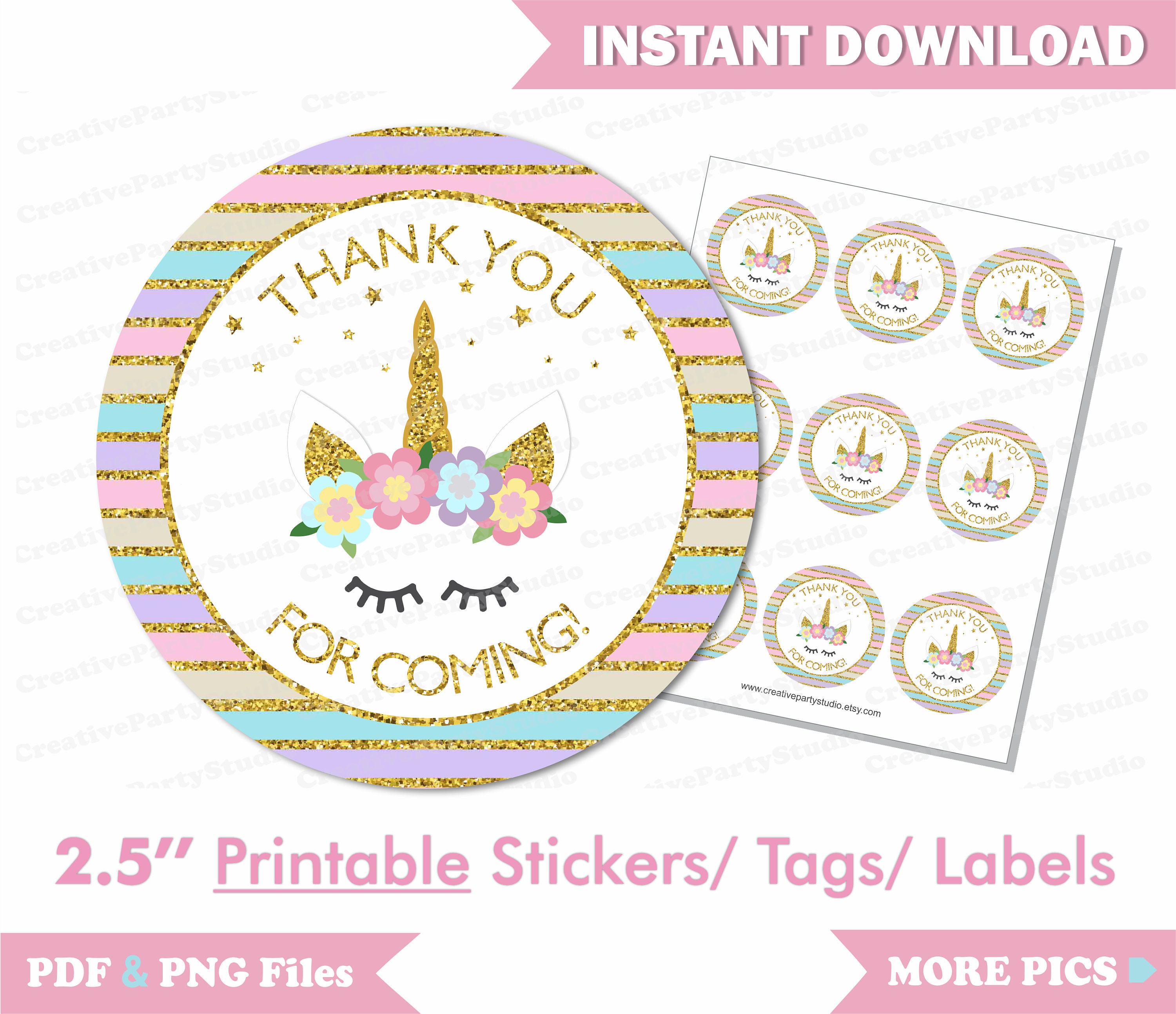 unicorn thank you tags unicorn thank you stickers printable etsy