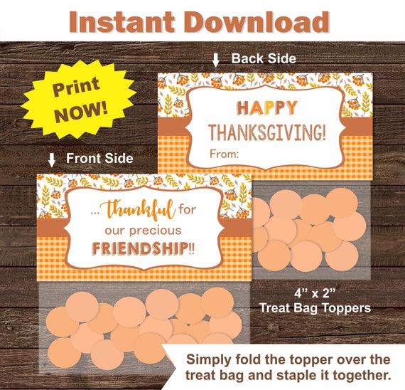 Thanksgiving Treat Bag Toppers/ Happy Thanksgiving treat bags/ Happy Thanksgiving/ School/ DIY/ Printable/ Thanksgiving/ Party/ Feast/Dinner Il_570xn