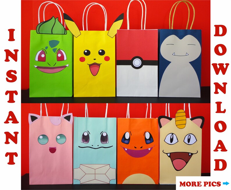 Pokemon Favor Bags/ Pokemon Party Bags/ Pokemon Birthday Party Etsy