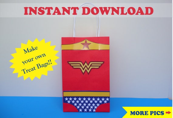 Wonder Woman FAVOR BAGS/ Wonder Woman Birthday/ Wonder Woman Party Favors/ Wonder Woman invitations/ Wonder Woman Candy/ Treat/ Goody/ Gift Il_570xn