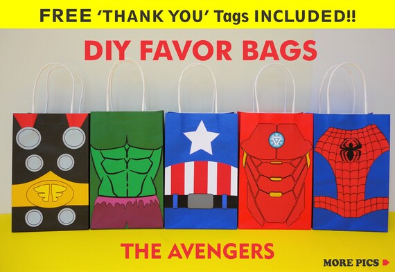 Avengers FAVOR BAGS/ Avengers Party Bags/ Avengers Birthday Party Favors/ Superheroes Party Bags/ Goodie/Treat Bags/Superheroes invitations Il_570xn