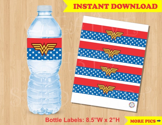 Wonder Woman Bottle Labels/ Wonder Woman Party Favors/ DIY Wonder Woman Birthday Party/ Wonder Woman Party Theme/ Fiesta Mujer Maravilla Il_570xn