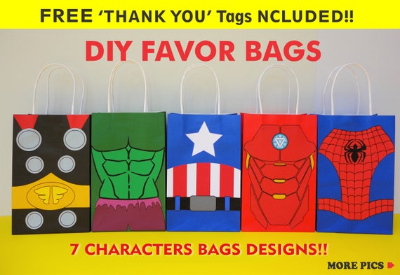 Avengers FAVOR BAGS/ Avengers Party Bags/ Avengers Birthday Party Favors/ Superheroes Party Bags/ Goodie/Treat Bags/Superheroes invitations Il_570xn