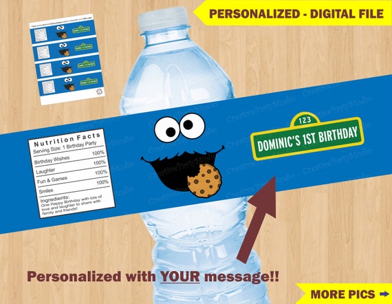 Cookie Monster Water Bottle Labels Cookie Monster Birthday Party