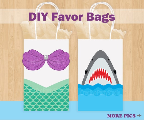 Mermaid Favor Bags/ Shark Favor Bags/ Mermaid & Shark Birthday Party/ Favors/ Goody/ Treat/ Candy/ Gift/ Bags/ Mermaid and Shark invitations Il_570xn