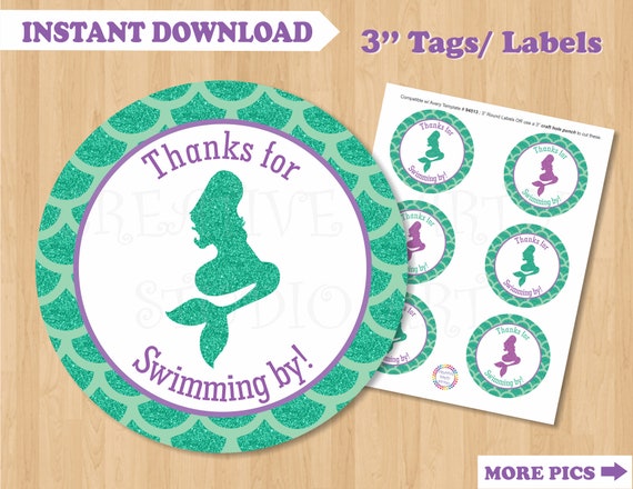 Mermaid Party Favor Labels/ Mermaid Birthday Party Favors/ Mermaid Thank you Tags/ Mermaid Favor Stickers/ Printable Mermaid Party Supplies Il_570xn