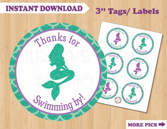 Mermaid Party Favor Labels/ Mermaid Birthday Party Favors/ Mermaid Thank you Tags/ Mermaid Favor Stickers/ Printable Mermaid Party Supplies Il_570xn